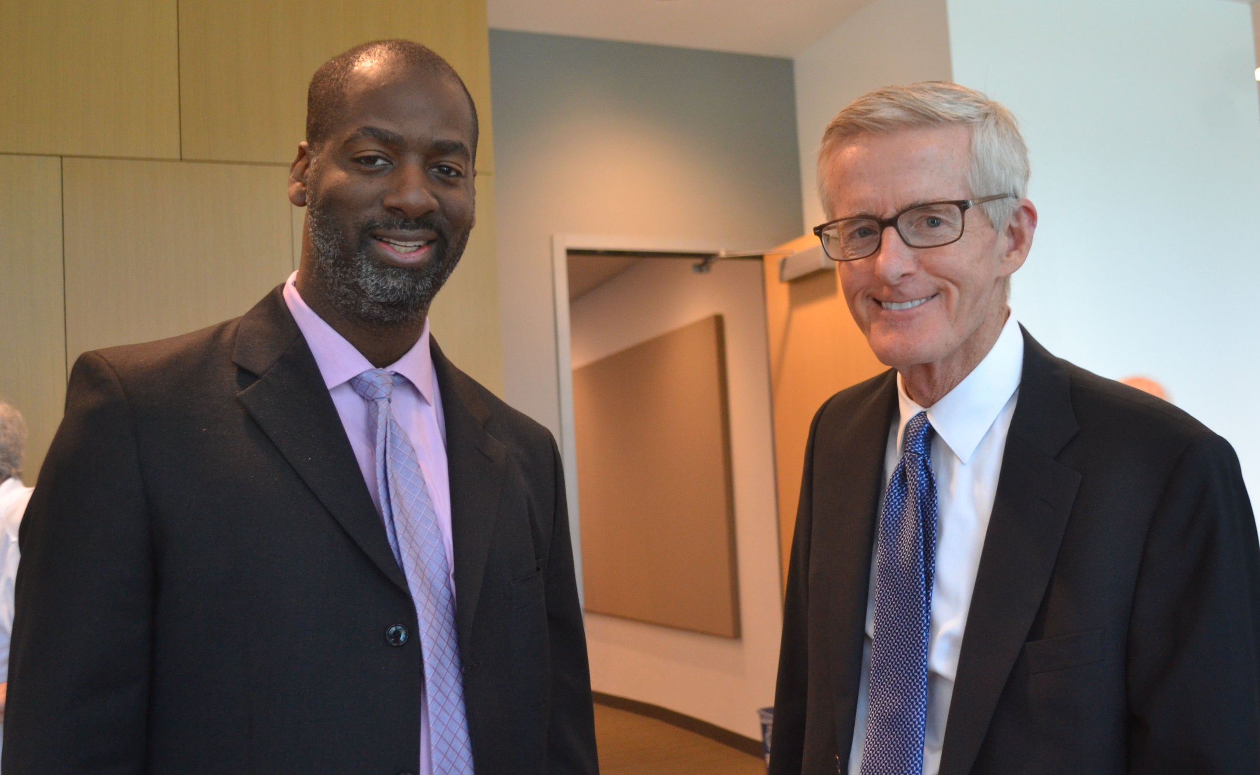 Associate Provost Higgs and Roger Baldwin, speaker