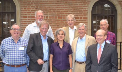 Provost Miranda and President Leebron with faculty members who retired in 2018.